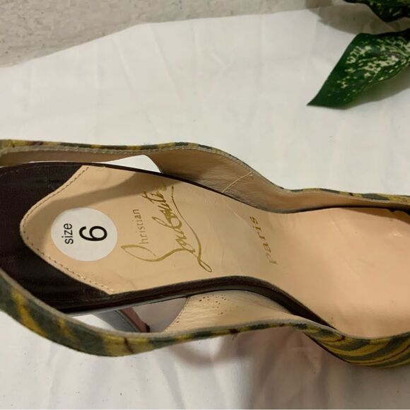 Christian louboutin fabric animal print peep toe Slingback heels size 36.5 - Picture 11 of 16
